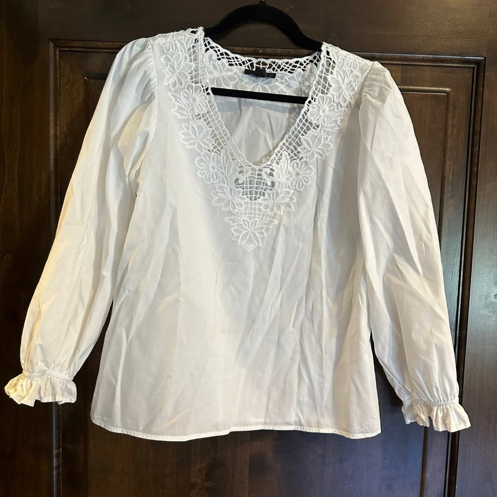 J.Crew XS white floral cutout long sleeve blouse